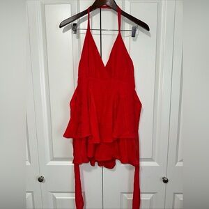 Pink Lily Spaghetti Strap Sleevelss Romper Red M